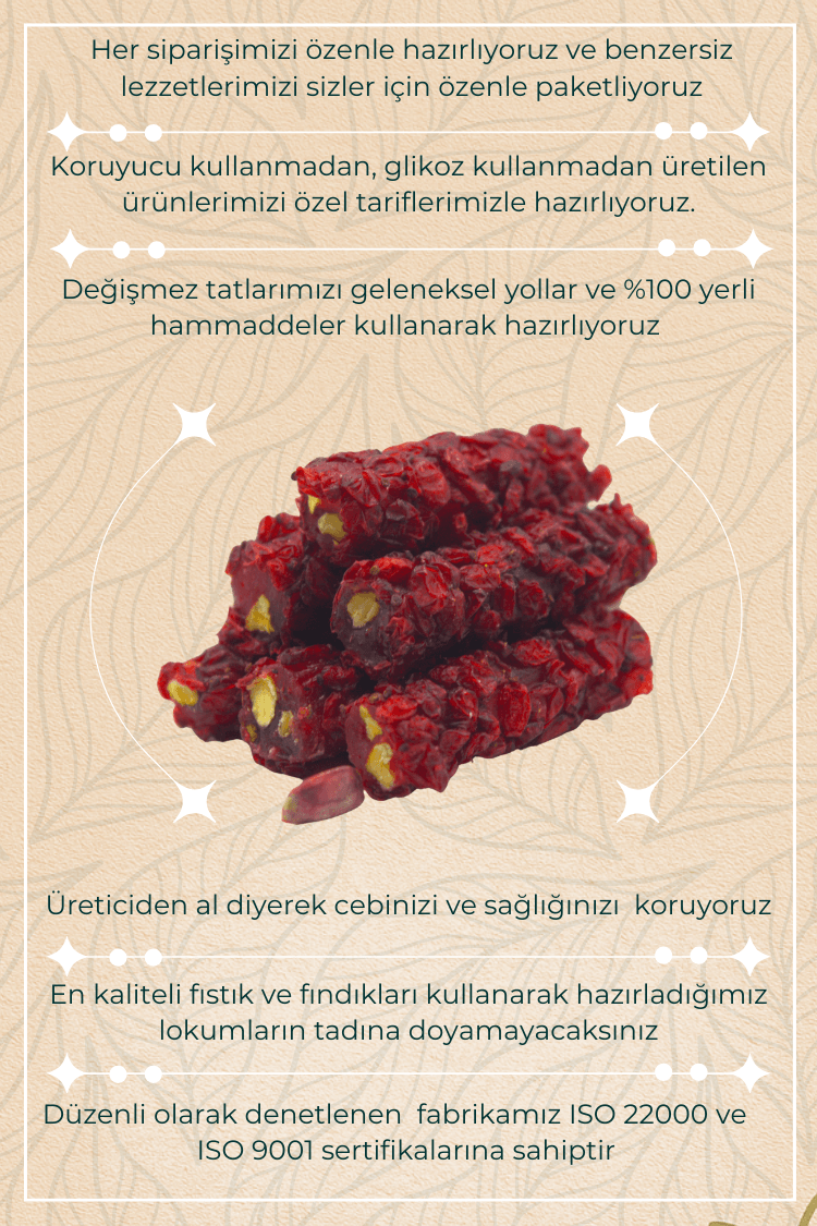 Zereşkli Narlı Fıstıklı Parmak Fitil Lokum – 210 gr