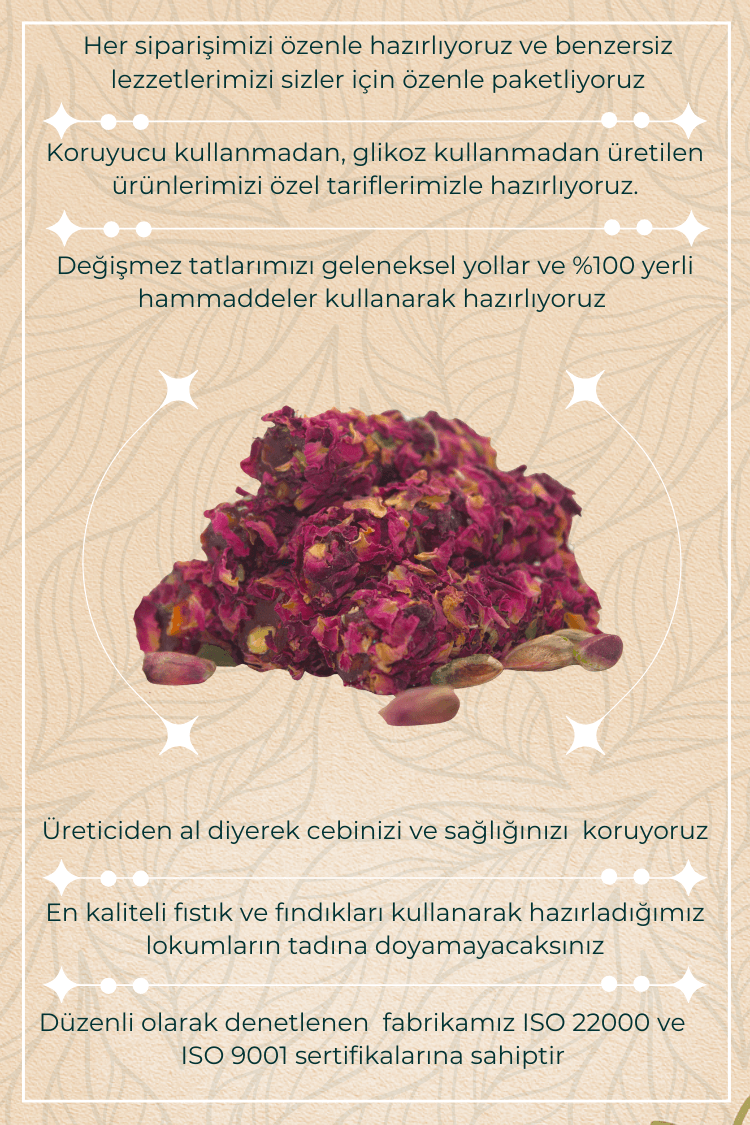 Gül Yapraklı Narlı Fıstıklı Parmak Fitil Lokum – 210 gr
