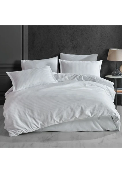 Prima Casa Exclusive Line Beyaz Jakarlı Pamuk Saten Çift Kişilik Nevresim Takımı