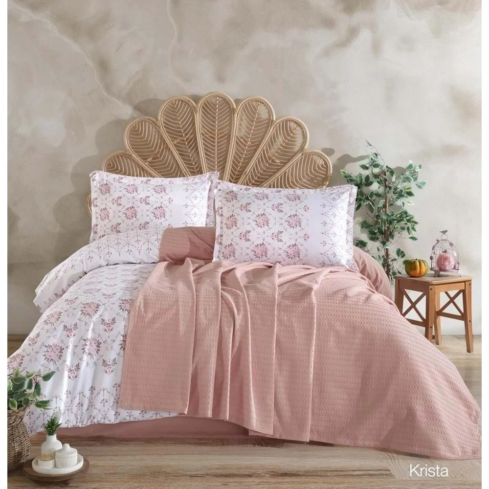 Clasy La Nature V8 Çift Kişilik Nevresimli Pike Takımı Pudra Rengi