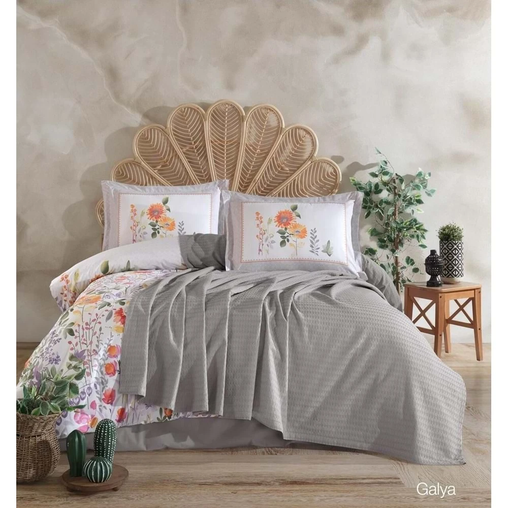 Clasy La Nature V6 Çift Kişilik Nevresimli Pike Takımı Antrasit Gri