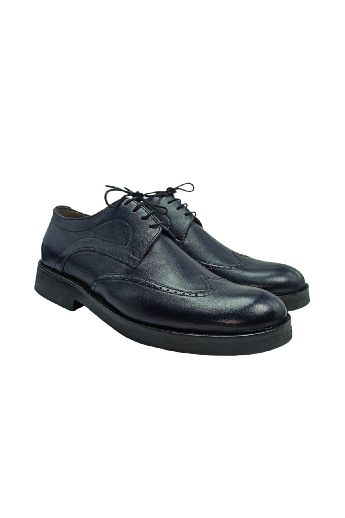 Lacivert Klasik Bağcıklı Erkek Ayakkabı - Hakiki Deri - El Yapimi