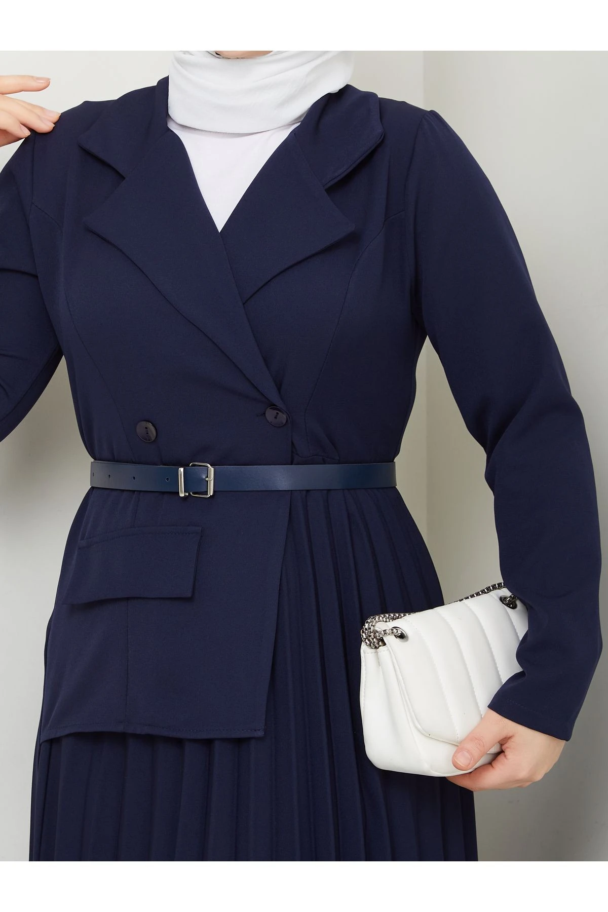 KEMER HEDİYELİ PİLİSE DETAY DOUBLE ELBİSE