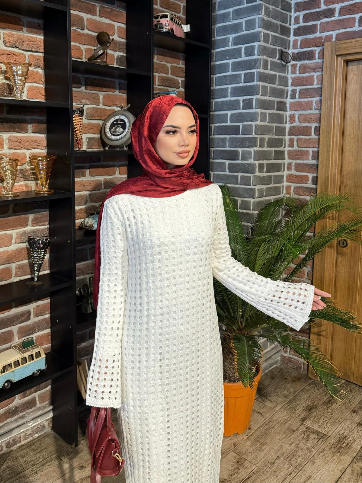 AJUR DESEN ASTARLI TRİKO ELBİSE