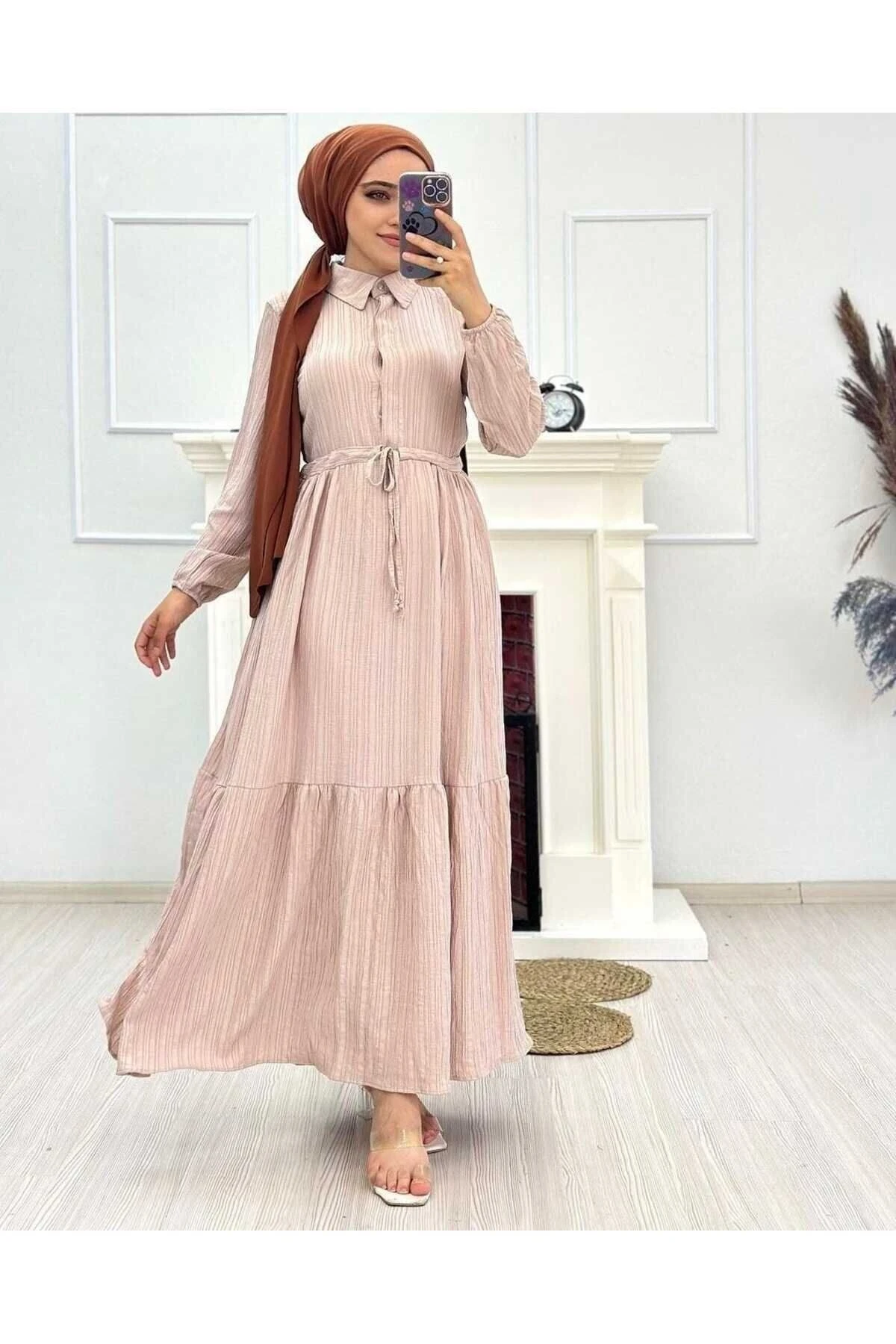 GÖMLEK YAKA VİSCON ELBİSE