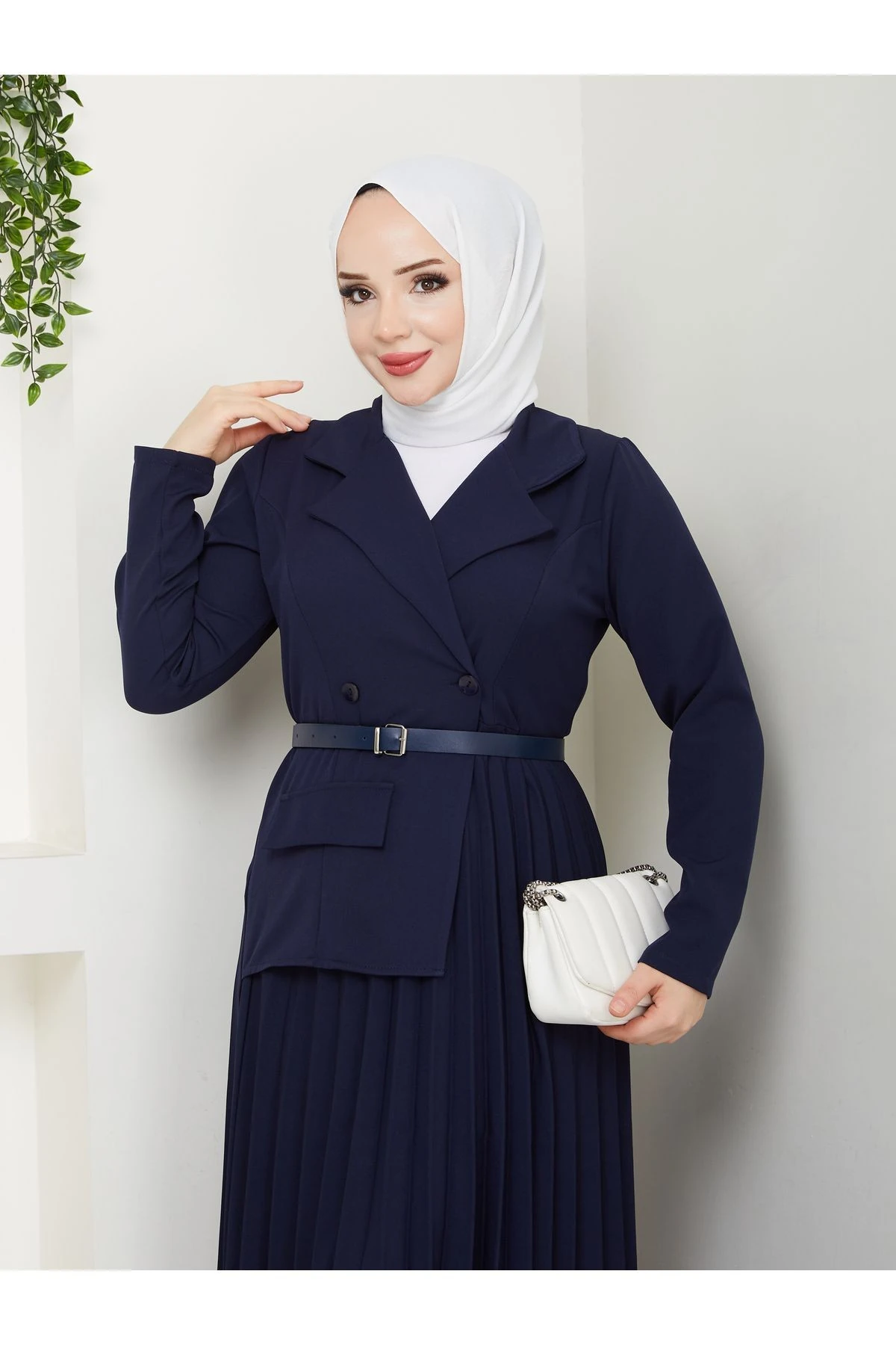 KEMER HEDİYELİ PİLİSE DETAY DOUBLE ELBİSE