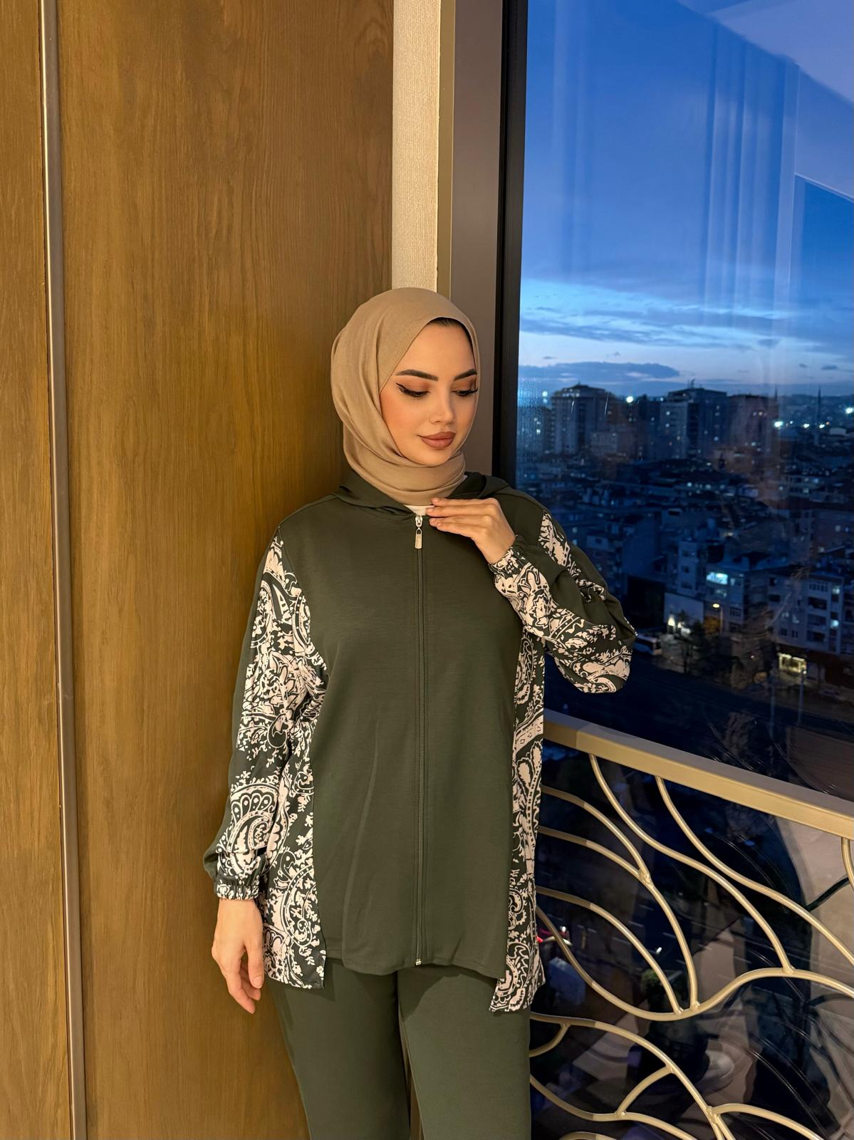 MODAL ŞAL DESEN KOMBİNLİ HIRKALI TAKIM