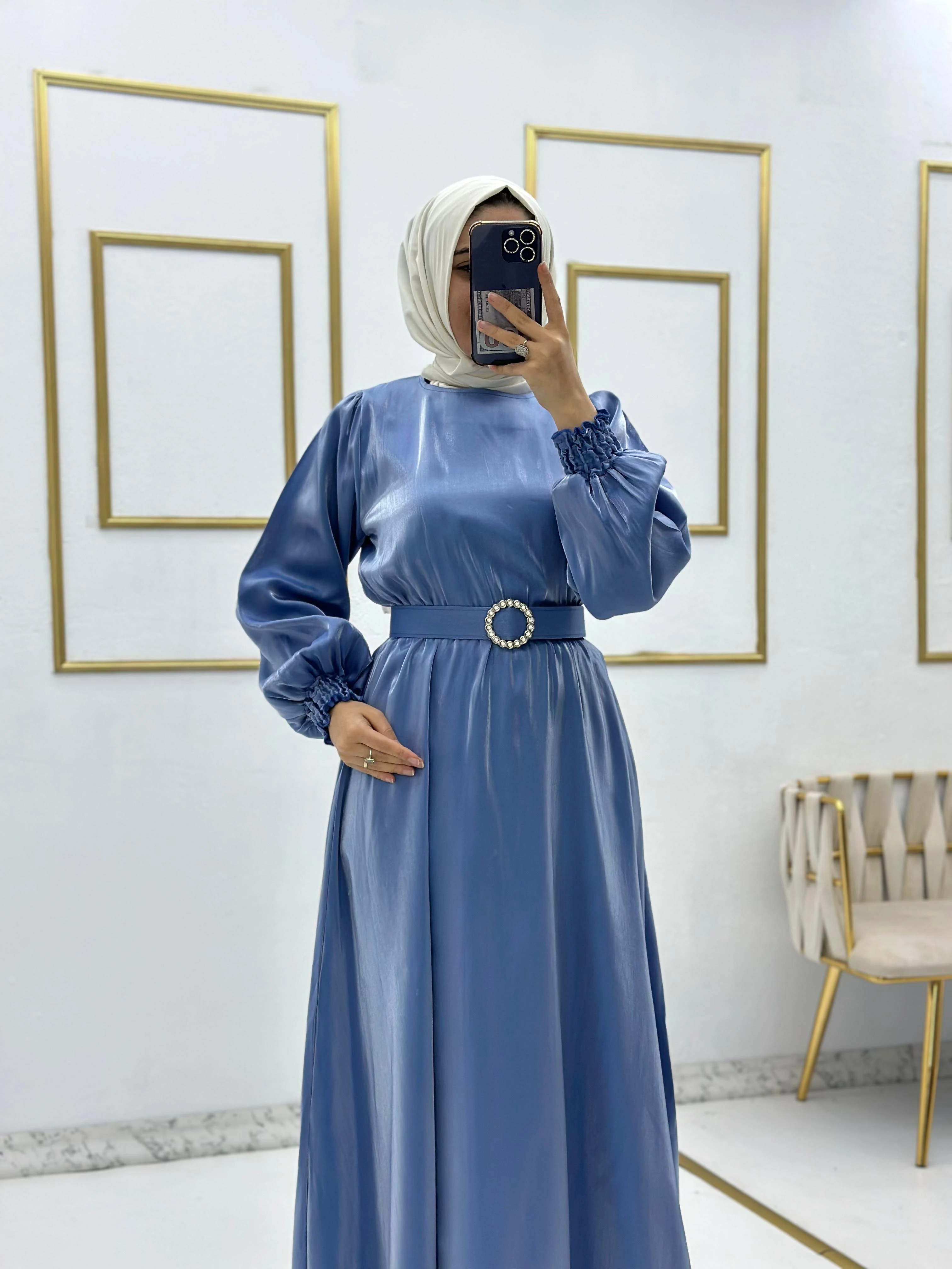 KEMER HEDİYELİ SATEN ELBİSE