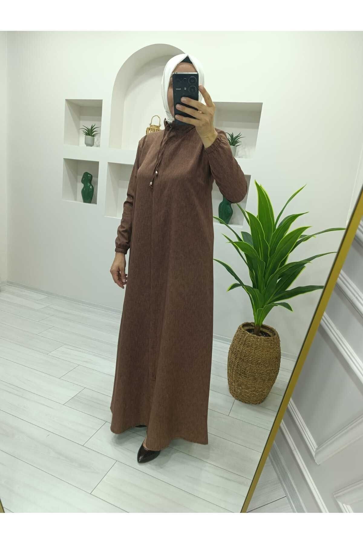 145 CM BOYUNCA KETEN FERMUARLI YAZLIK FERACE
