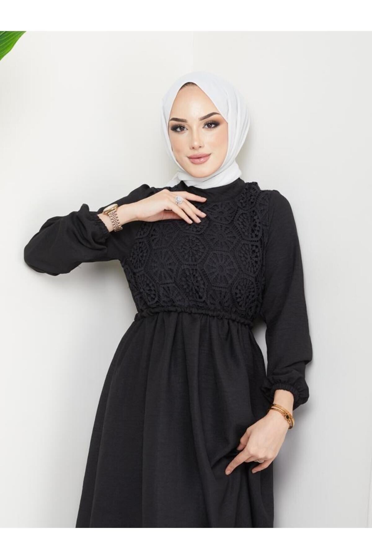 DANTEL DETAY KETEN YAZLİK ELBİSE