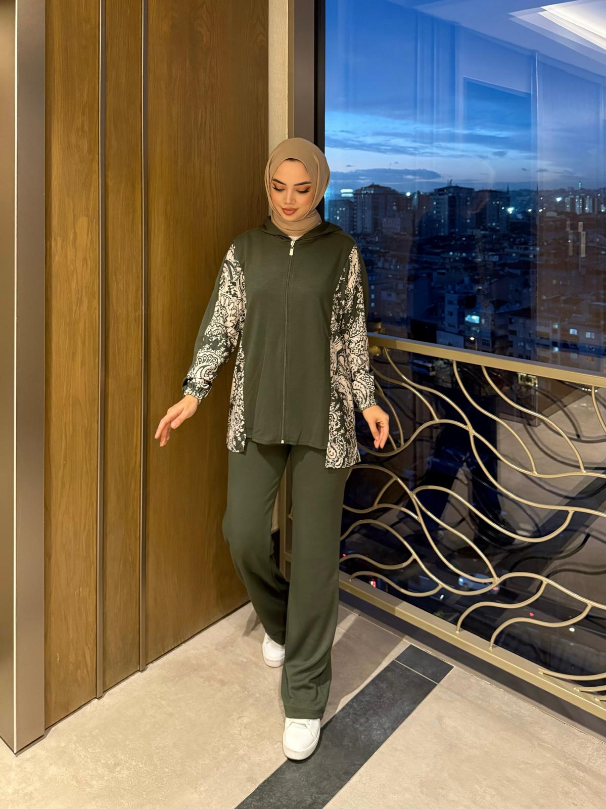 MODAL ŞAL DESEN KOMBİNLİ HIRKALI TAKIM