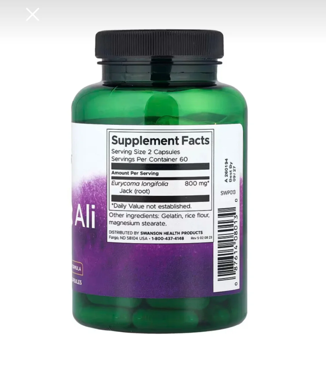 SWANSON Tongkat Ali 400 mg – 120 Kapsül Enerji ve Performans Desteği