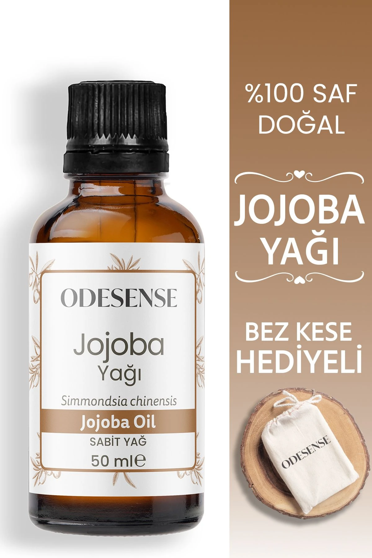 Jojoba Yağı 50 ml Soğuk Sıkım %100 Doğal Ve Saf Cilt Ve Saç Bakım Yağı Bez Kese Hediyeli
