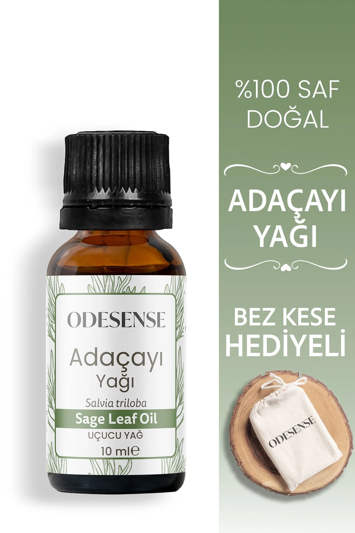 Adaçayı Uçucu Yağı 10 ml %100 Doğal Ve Saf Içerik Damlalıklı Kapaklı Şişe Bez Kese Hediyeli