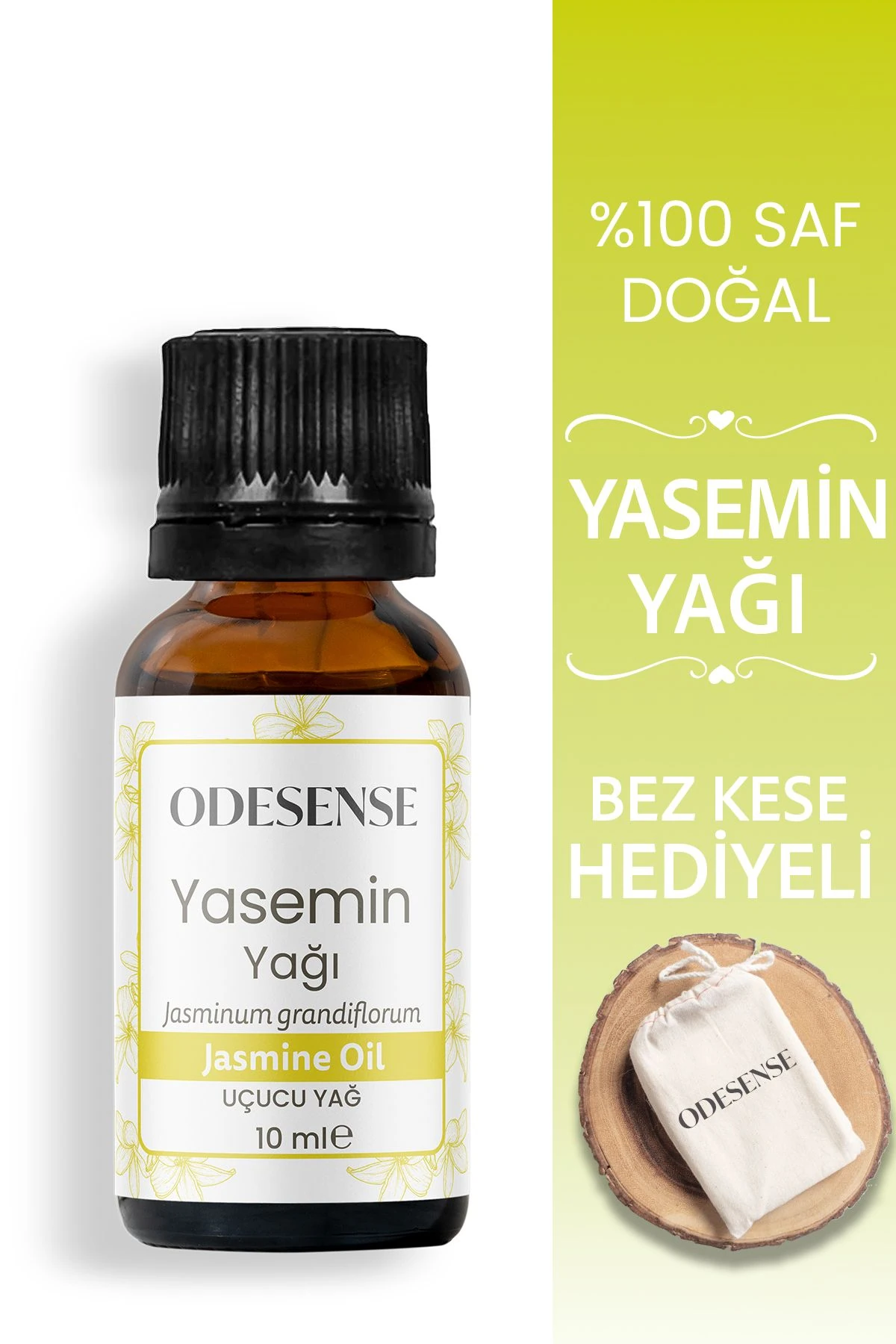 Yasemin Uçucu Yağı 10 ml %100 Doğal Ve Saf Içerik Damlalıklı Kapaklı Şişe Bez Kese Hediyeli