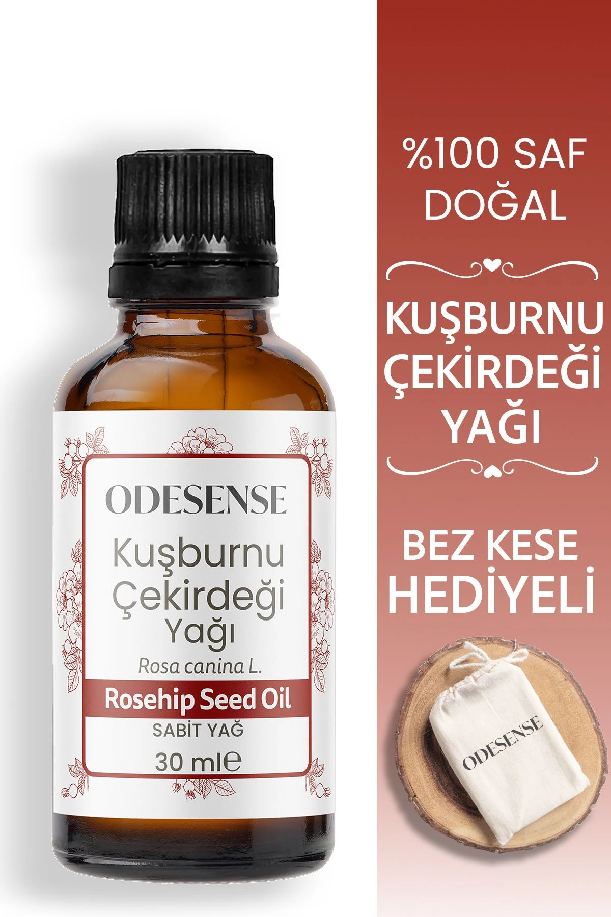 Kuşburnu Çekirdeği Yağı 30 ml Soğuk Sıkım %100 Doğal Saf Gua Sha Cilt Saç Bakım Yağı Bez Kese Hediye