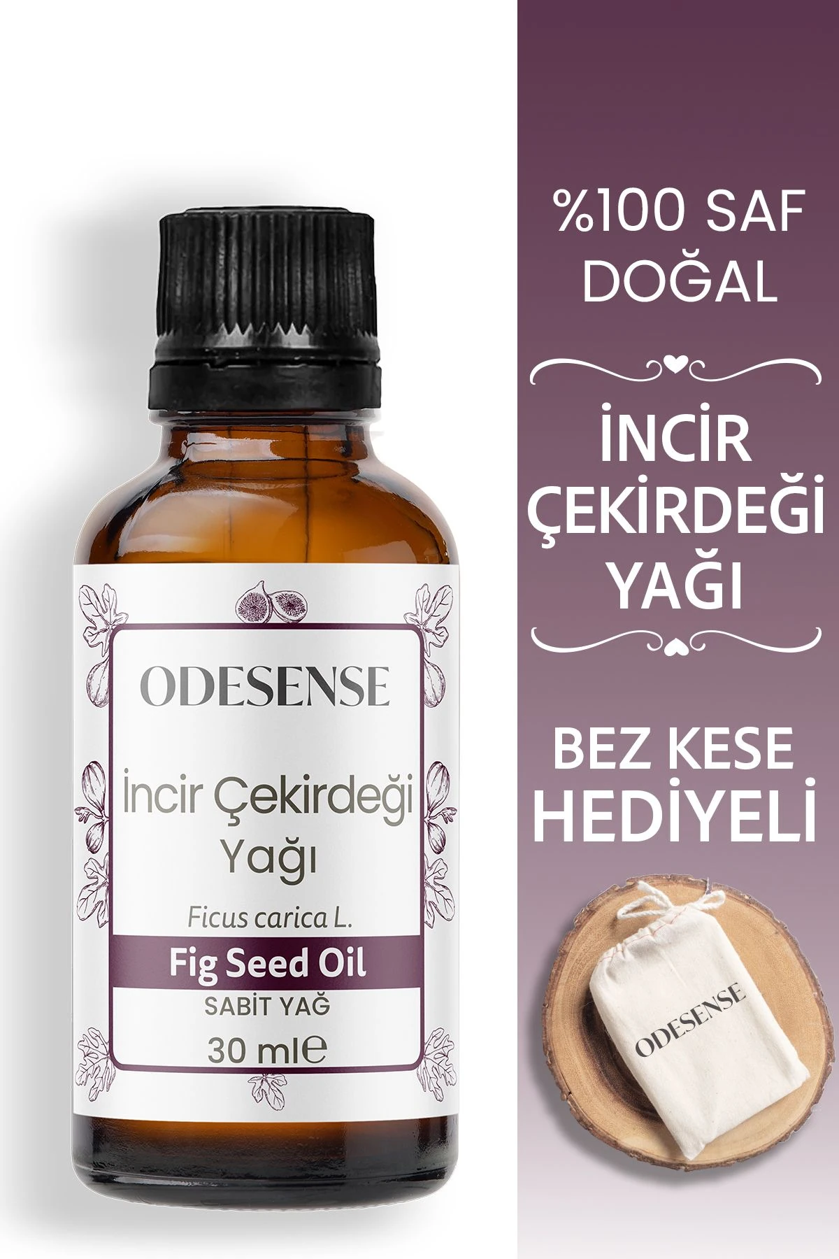 İncir Çekirdeği Yağı 30 ml Soğuk Sıkım %100 Doğal Ve Saf Cilt Ve Saç Bakım Yağı Bez Kese Hediyeli