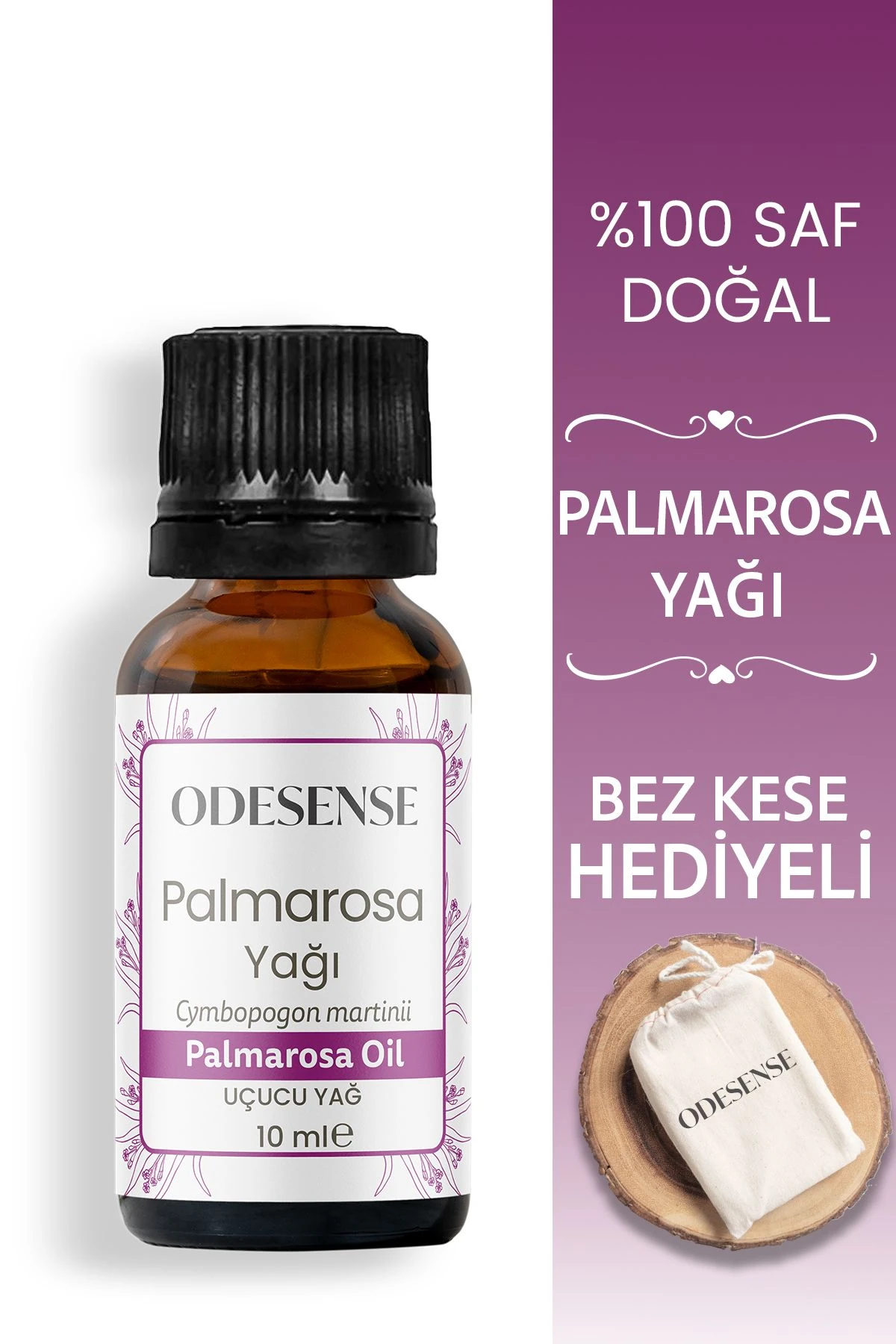 Palmarosa Uçucu Yağı 10 ml %100 Doğal Ve Saf Içerik Damlalıklı Kapaklı Şişe Bez Kese Hediyeli