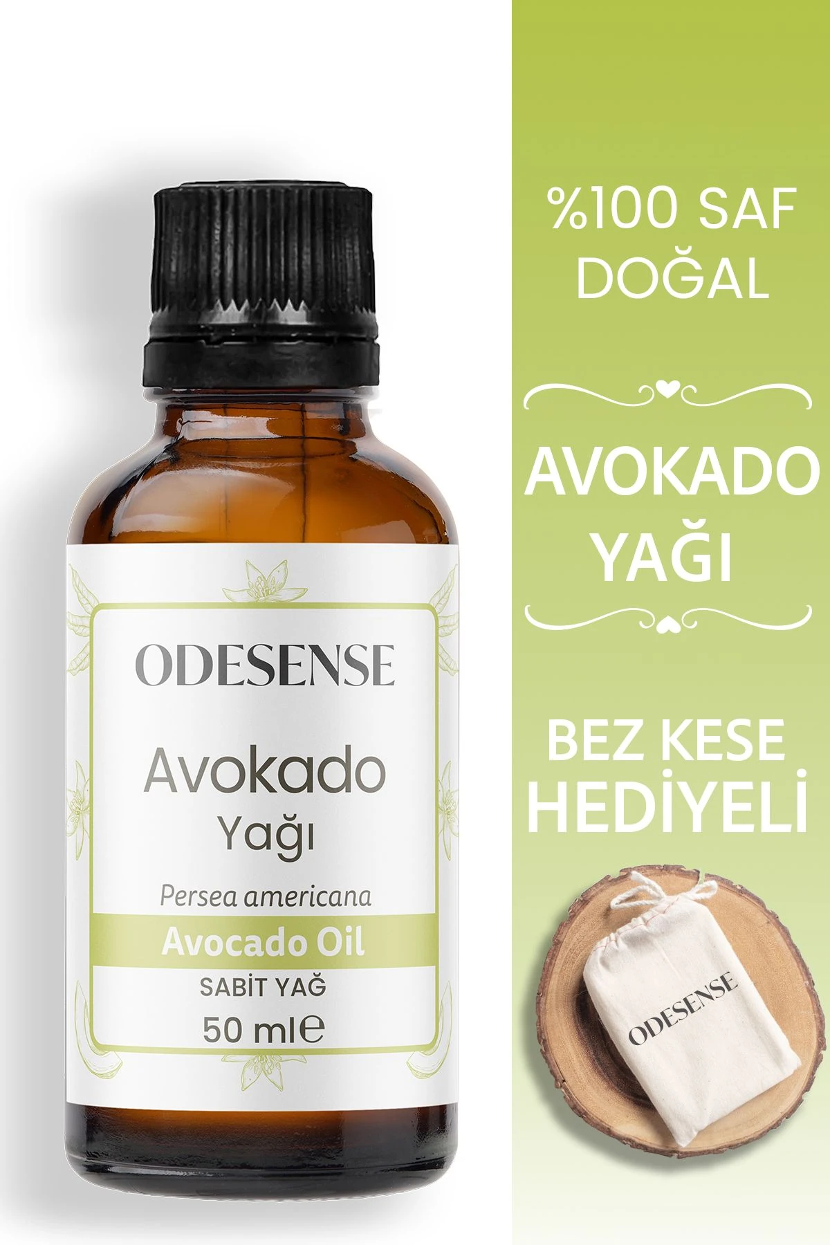 Avokado Yağı 50 ml Soğuk Sıkım %100 Doğal Ve Saf Cilt Ve Saç Bakım Yağı Bez Kese Hediyeli