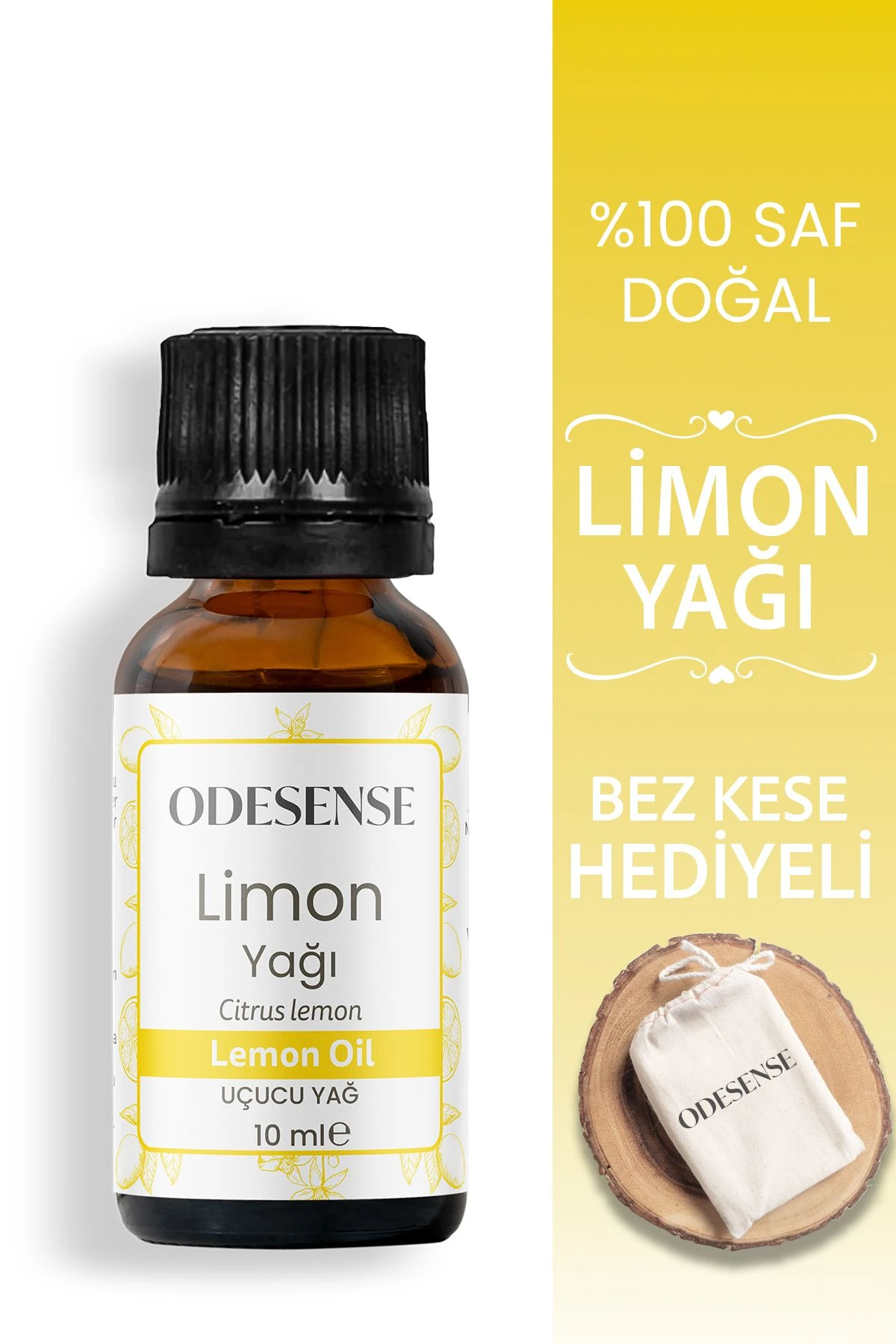 Limon Uçucu Yağı 10 ml %100 Doğal Ve Saf Içerik Damlalıklı Kapaklı Şişe Bez Kese Hediyeli