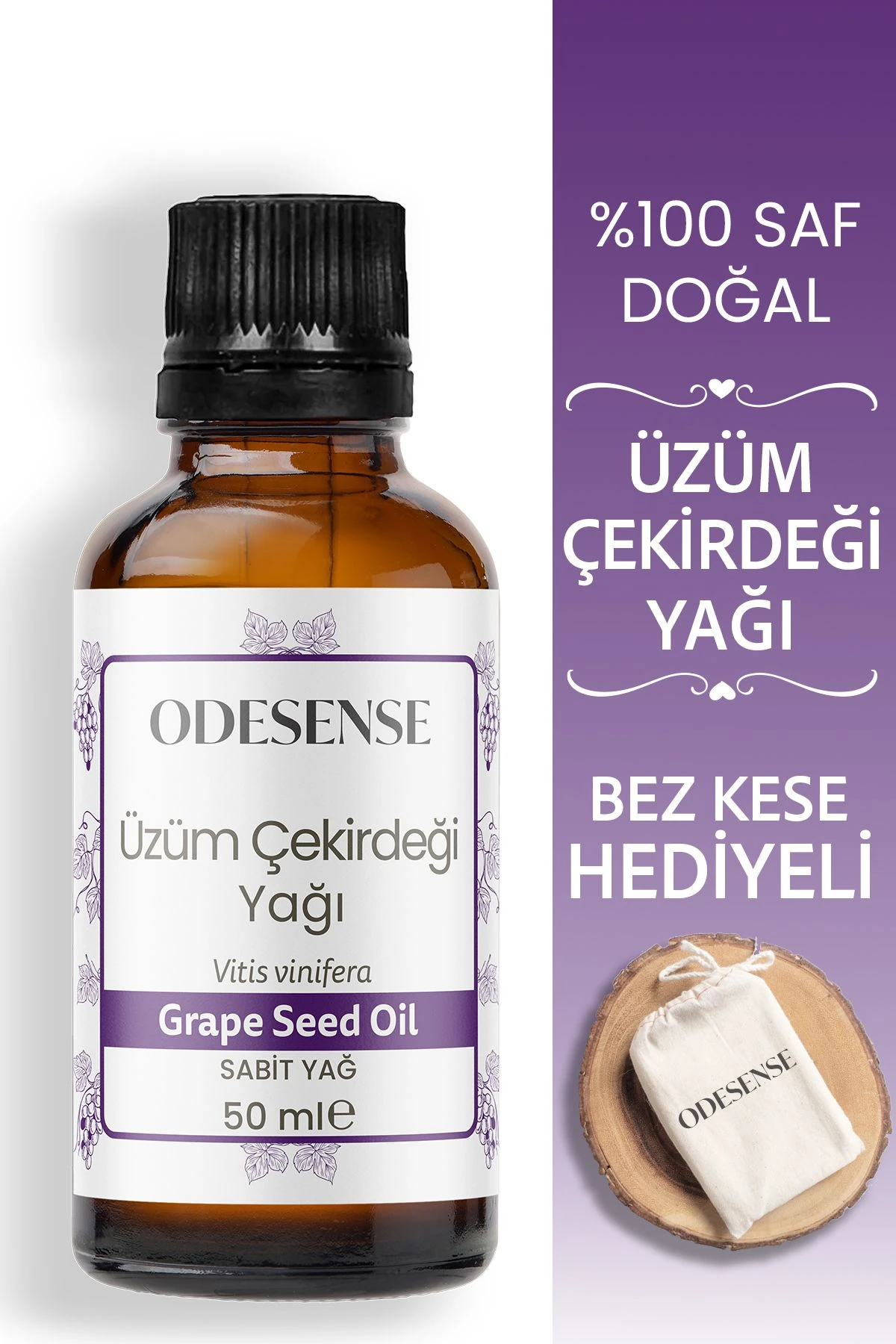 Üzüm Çekirdeği Yağı 50 ml Soğuk Sıkım %100 Doğal Ve Saf Cilt Ve Saç Bakım Yağı Bez Kese Hediyeli