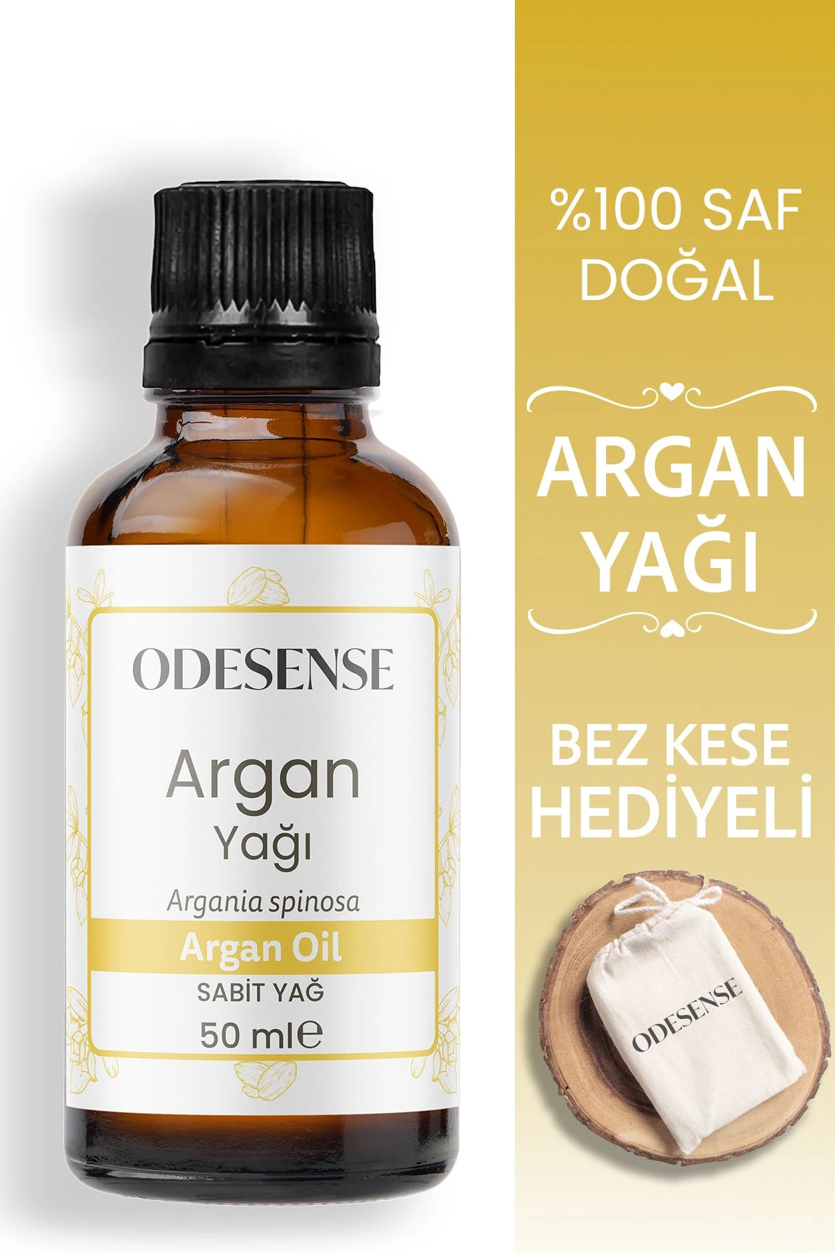 Argan Yağı 50 ml Soğuk Sıkım %100 Doğal Ve Saf Cilt Ve Saç Bakım Yağı Bez Kese Hediyeli Argan Oil