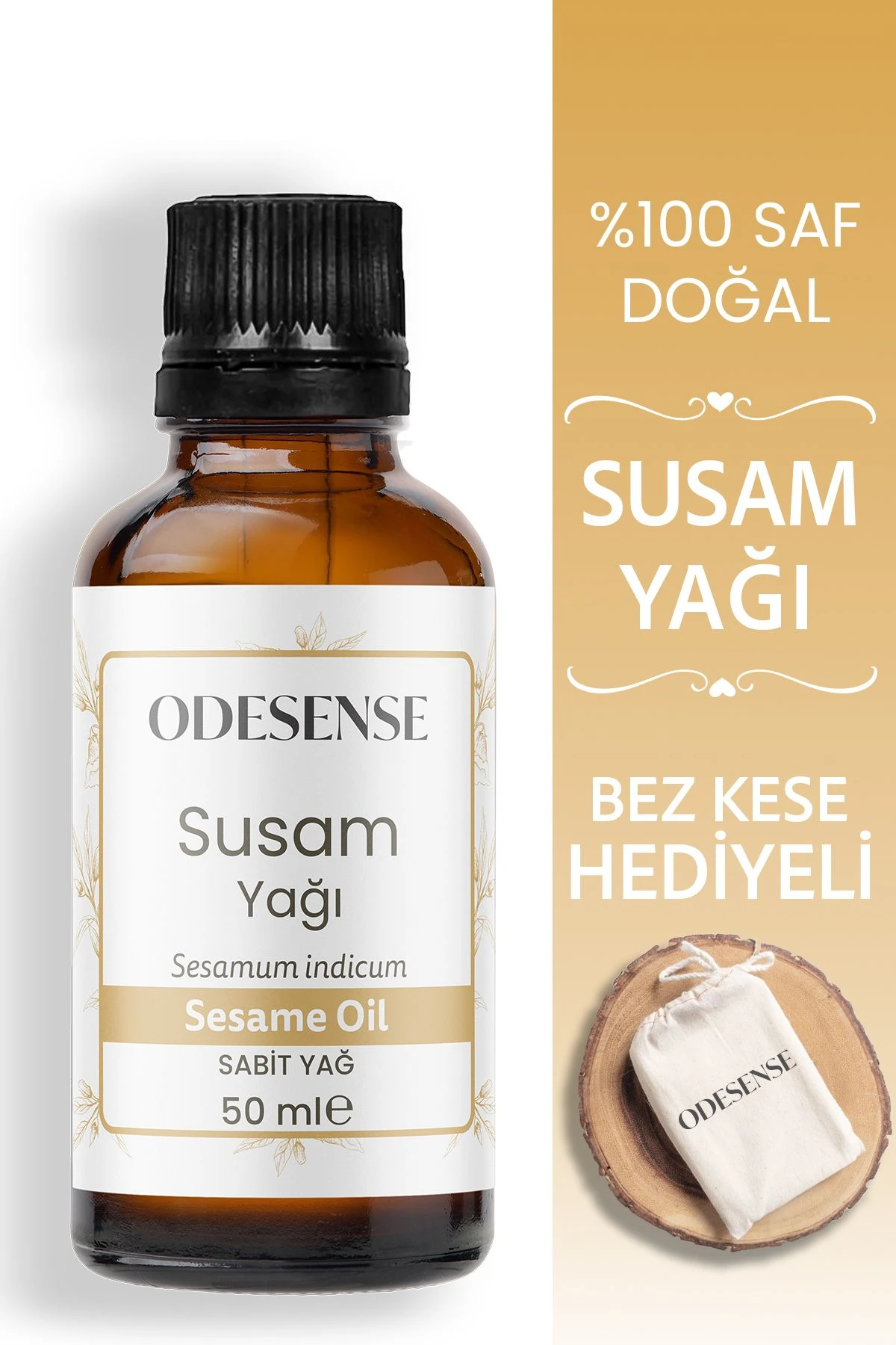 Susam Yağı 50 ml Soğuk Sıkım %100 Doğal Ve Saf Cilt Ve Saç Bakım Yağı Bez Kese Hediyeli