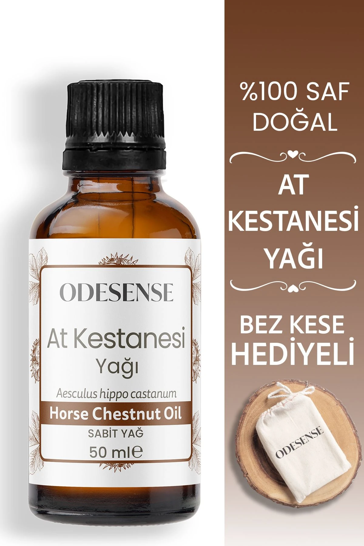 At Kestanesi Yağı 50 ml Soğuk Sıkım %100 Doğal Ve Saf Cilt Ve Saç Bakım Yağı Bez Kese Hediyeli