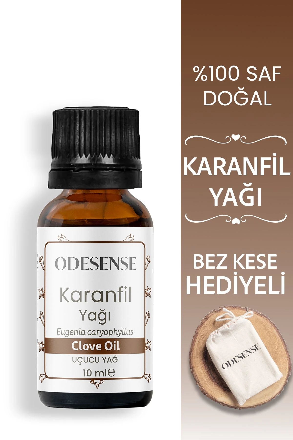 Karanfil Uçucu Yağı 10 ml %100 Doğal Ve Saf Içerik Damlalıklı Kapaklı Şişe Bez Kese Hediyeli