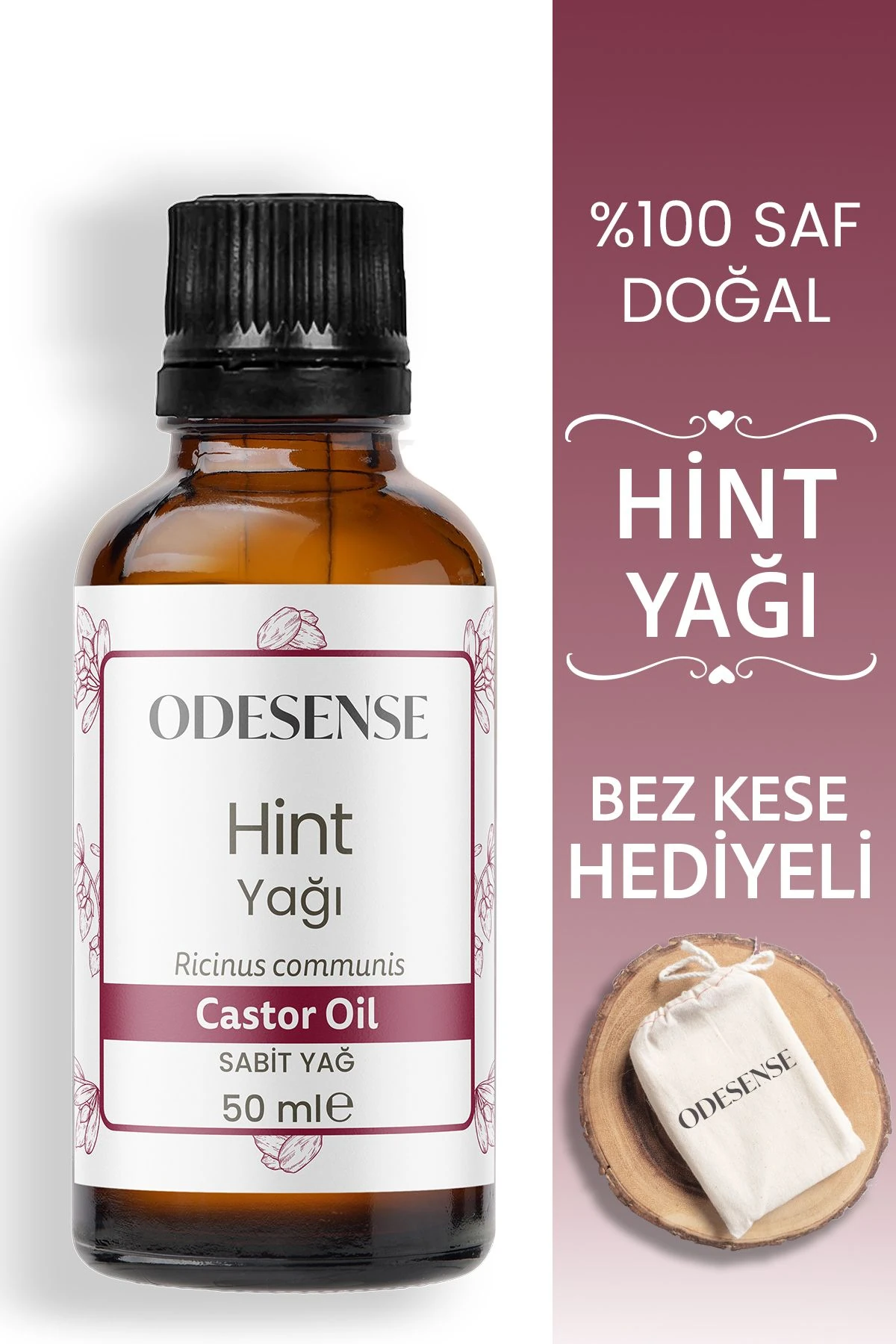 Hint Yağı 50 ml Soğuk Sıkım %100 Doğal Ve Saf Castor Oil Yüz Kaş Kirpik Bakım Yağı Bez Kese Hediyeli
