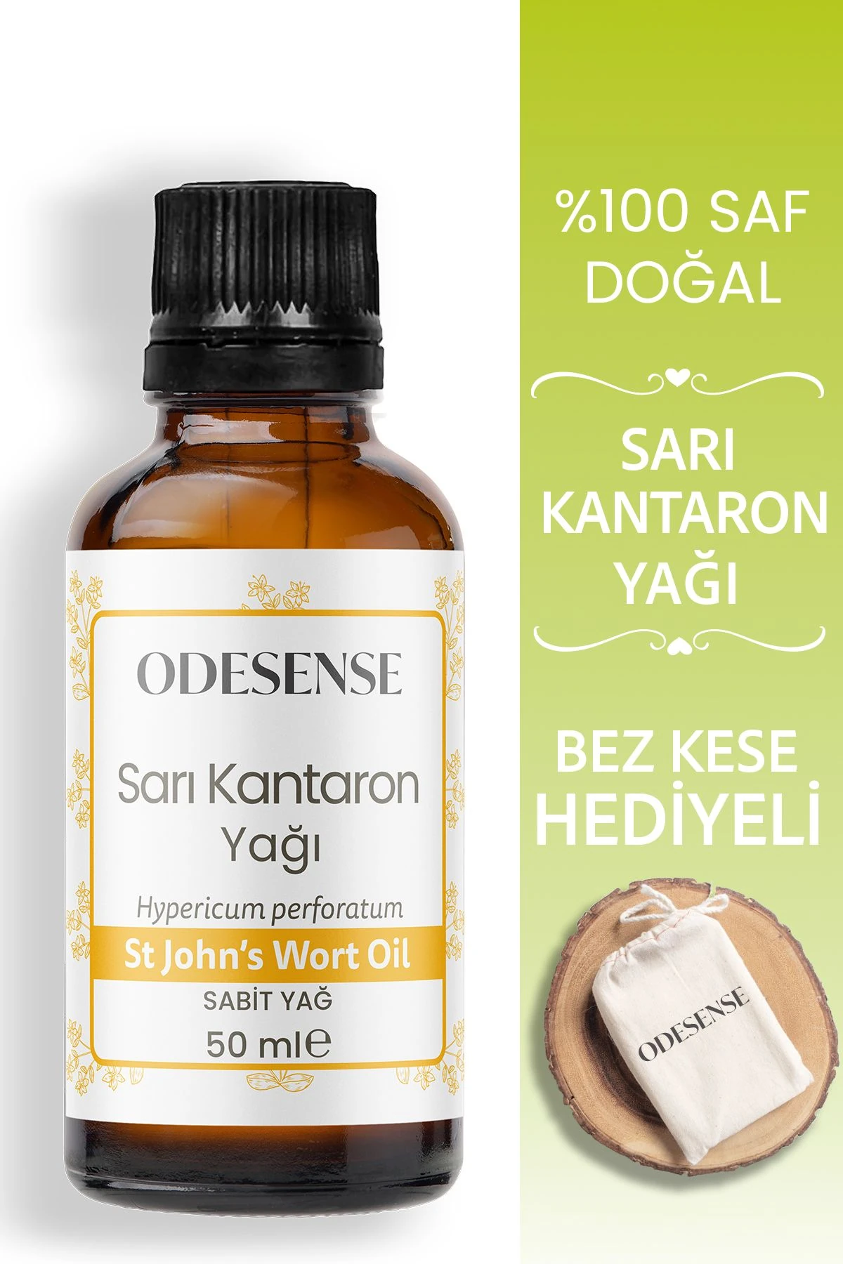 Sarı Kantaron Yağı 50 ml %100 Doğal Ve Saf Cilt Ve Saç Bakım Yağı Bez Kese Hediyeli