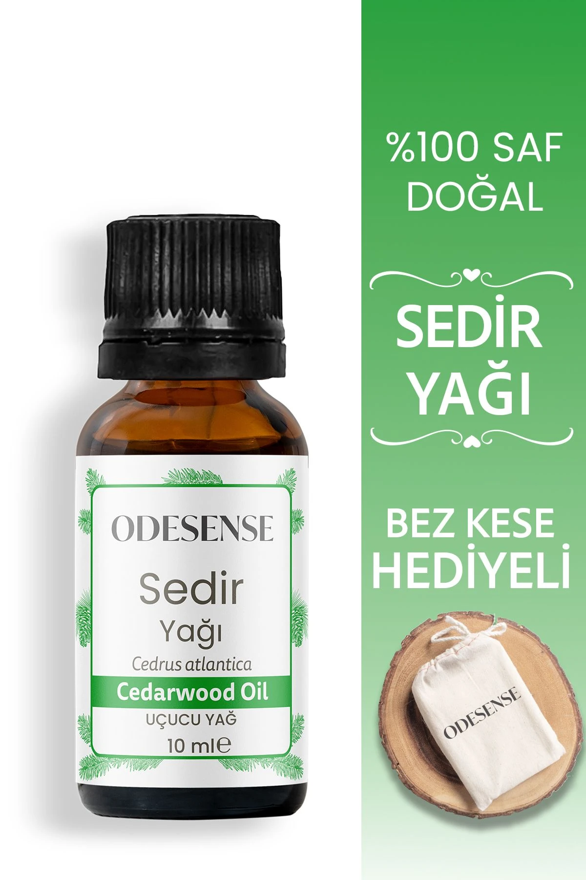 Sedir Uçucu Yağı 10 ml %100 Doğal Ve Saf Içerik Damlalıklı Kapaklı Şişe Bez Kese Hediyeli