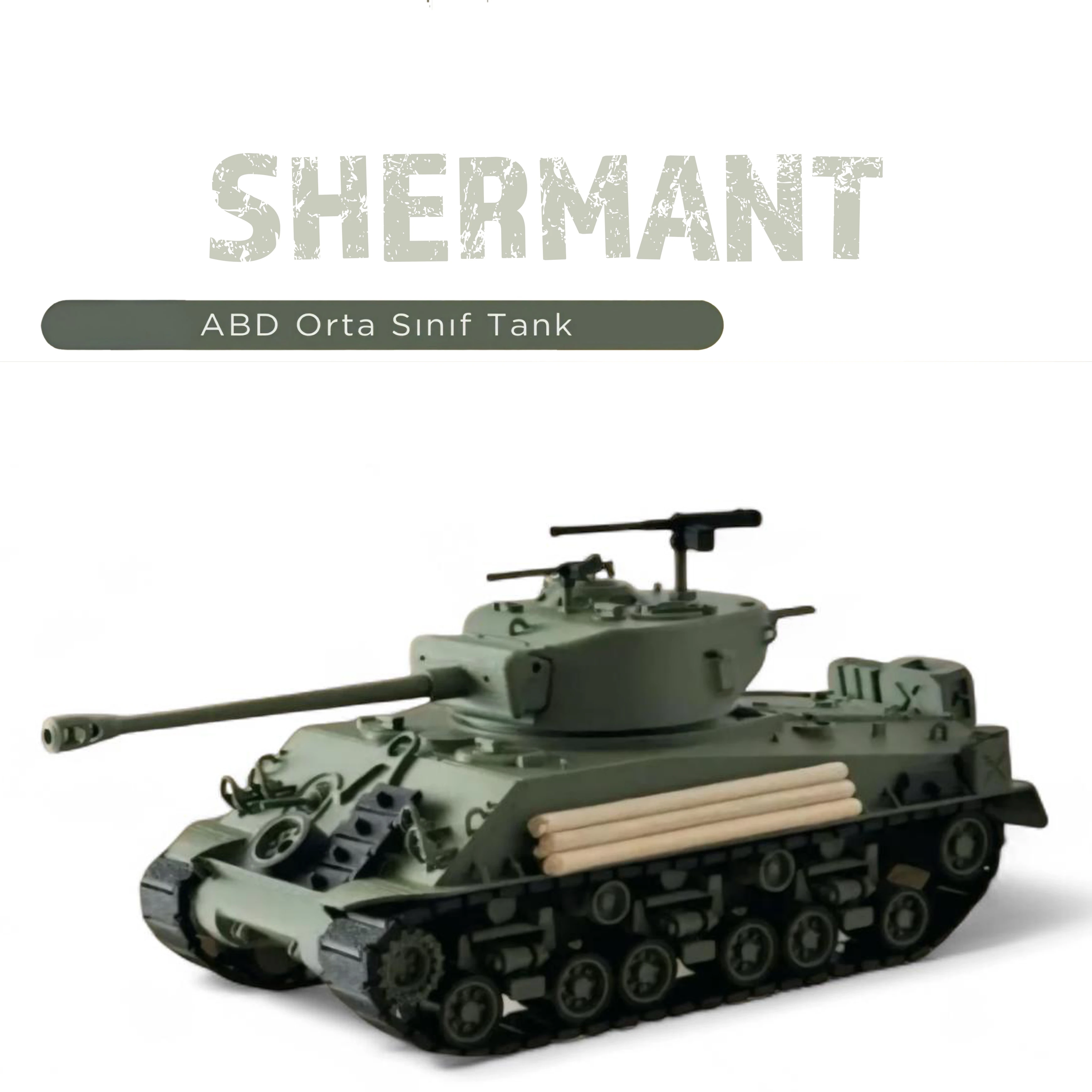 SHERMAN 1/35 Ölçek, 7,5×21,5×7,8 cm Boyutlu, Hareketli Palet Sistemi Olan Tank Maketi
