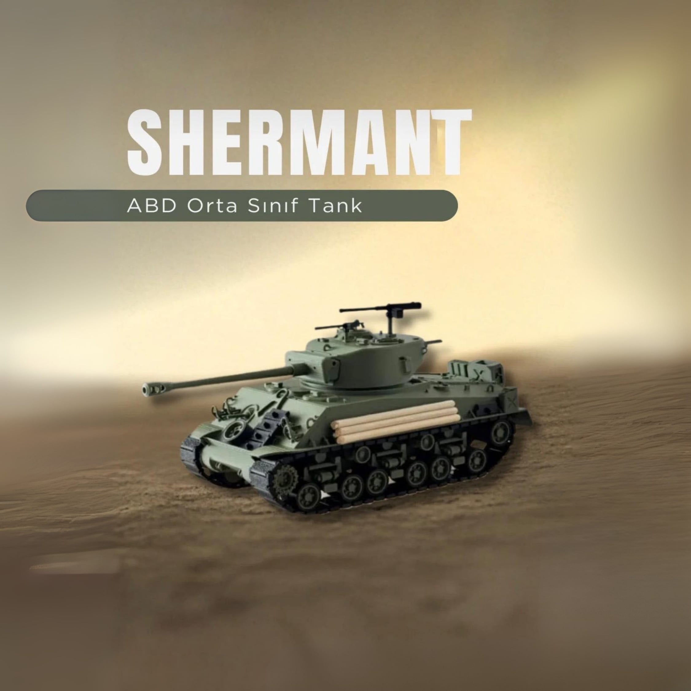 SHERMAN 1/35 Ölçek, 7,5×21,5×7,8 cm Boyutlu, Hareketli Palet Sistemi Olan Tank Maketi