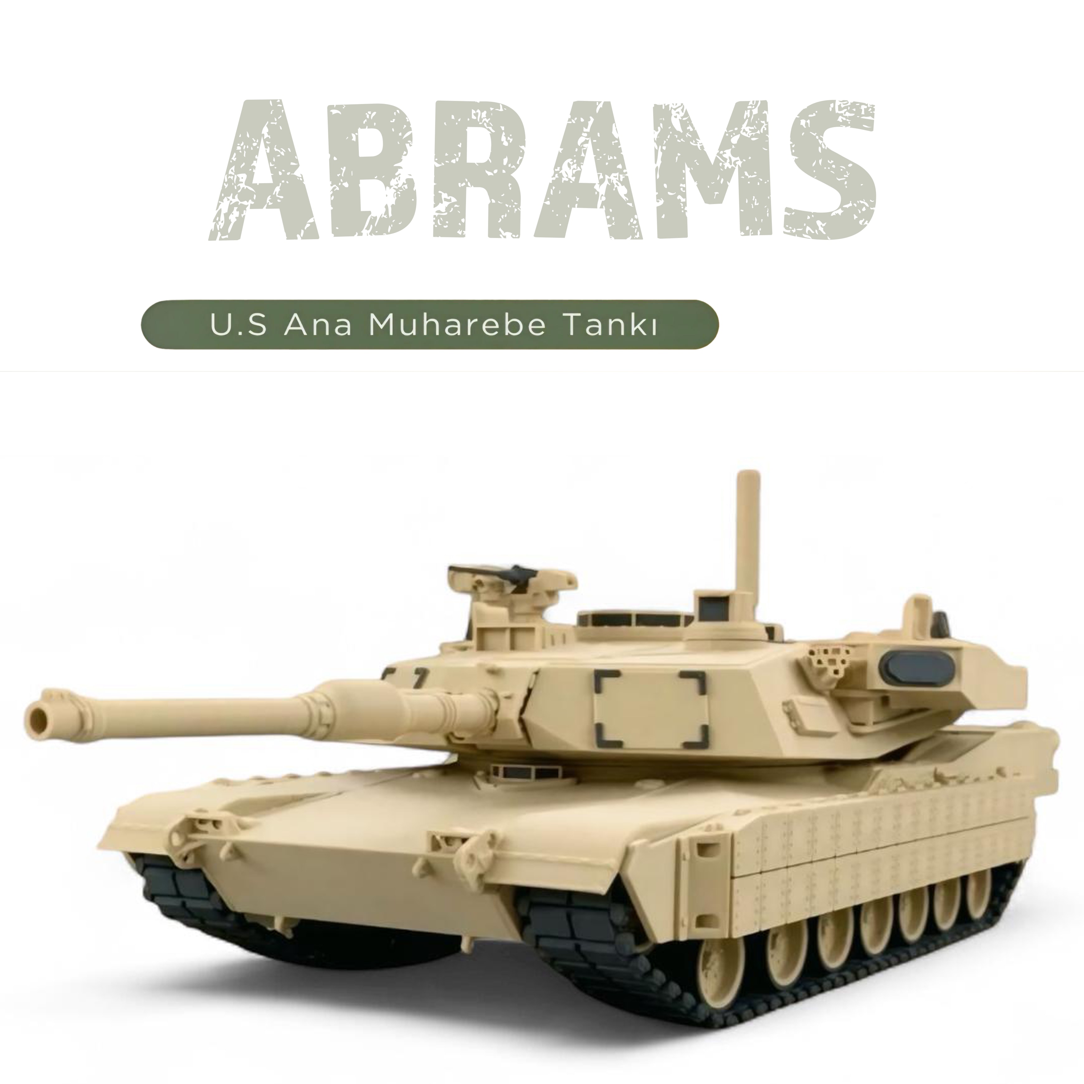 ABRAMS 1/35 Ölçek, 10,5×27,9×7 cm Boyutlu, Hareketli Palet Sistemi Olan Tank Maketi