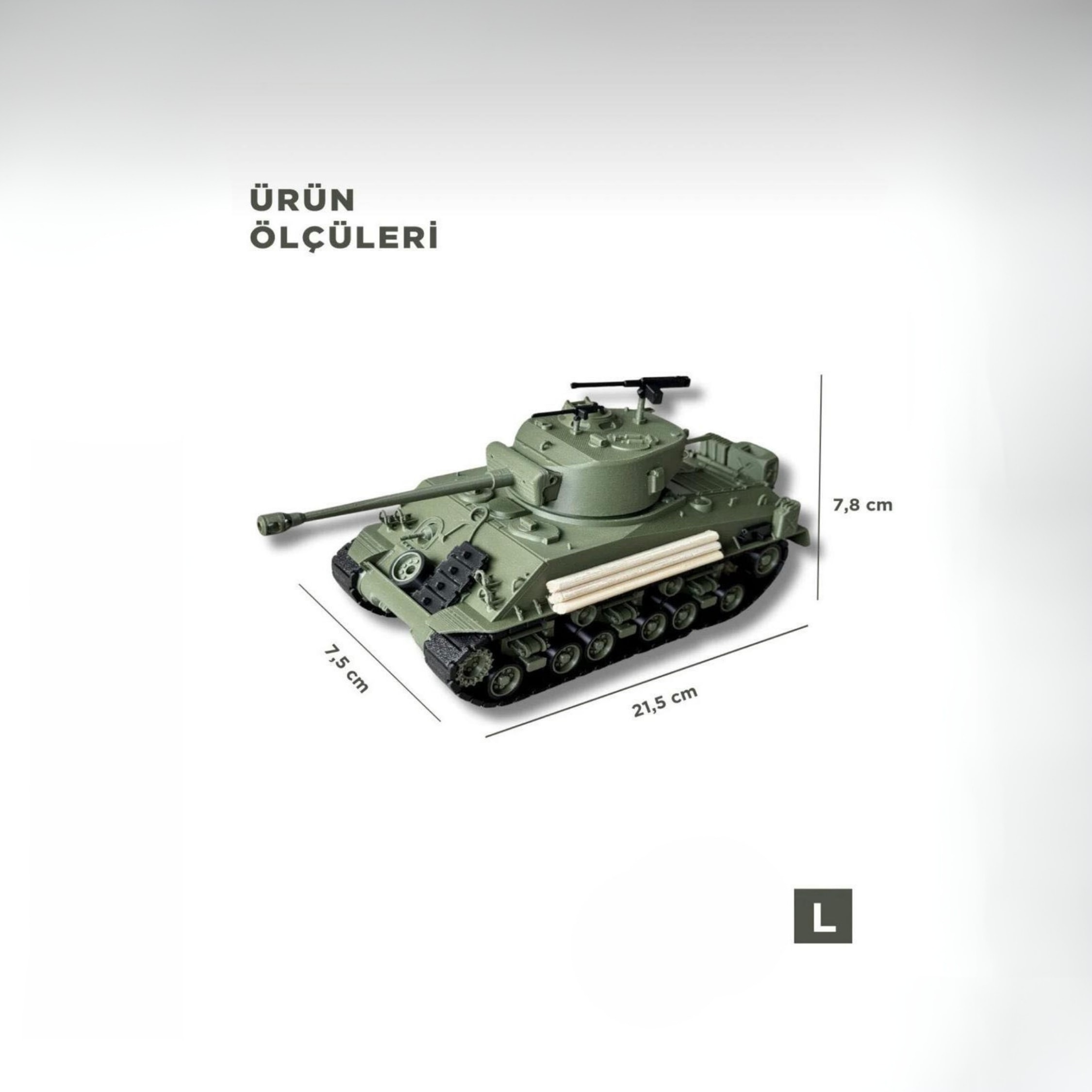 SHERMAN 1/35 Ölçek, 7,5×21,5×7,8 cm Boyutlu, Hareketli Palet Sistemi Olan Tank Maketi