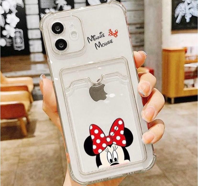 Minnie Mouse Tasarımlı Şeffaf Kartlıklı Kılıf