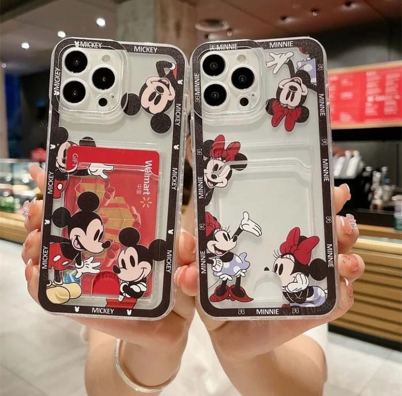 Mickey Mouse ve Minnie Mouse Tasarımlı Şeffaf Kartlıklı Kılıflar