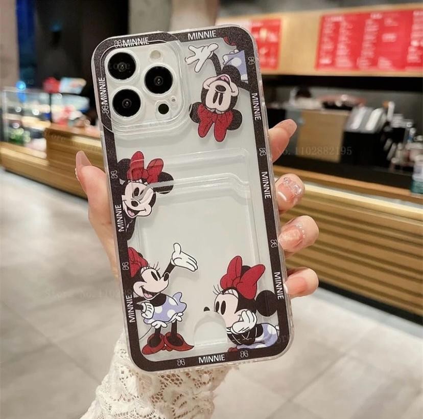 Mickey Mouse ve Minnie Mouse Tasarımlı Şeffaf Kartlıklı Kılıflar