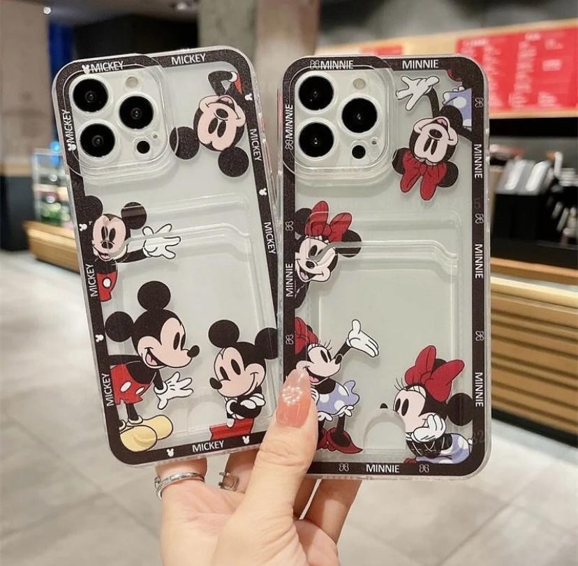 Mickey Mouse ve Minnie Mouse Tasarımlı Şeffaf Kartlıklı Kılıflar