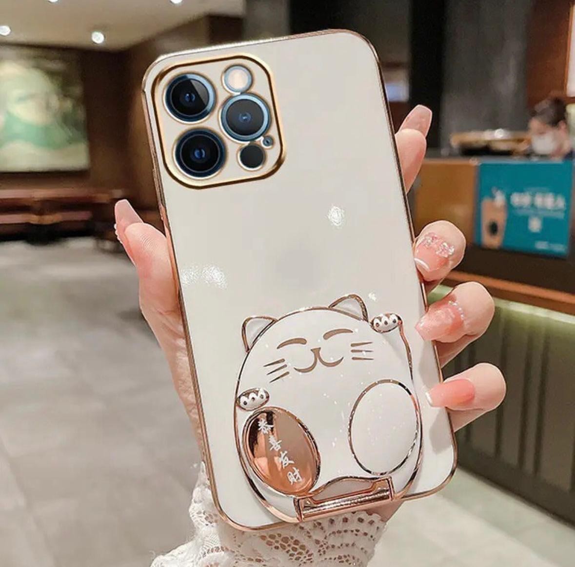 SEVİMLİ POFUDUK KEDİ STANTLI PARLAK LÜX LAZER KILIFLAR
