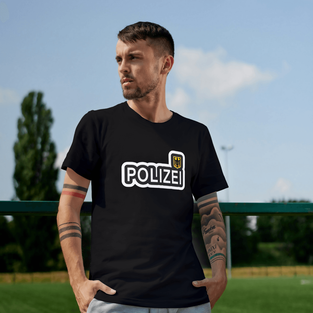 Polizie yazılı alman polis logosu baskılı tshirt byanatoli