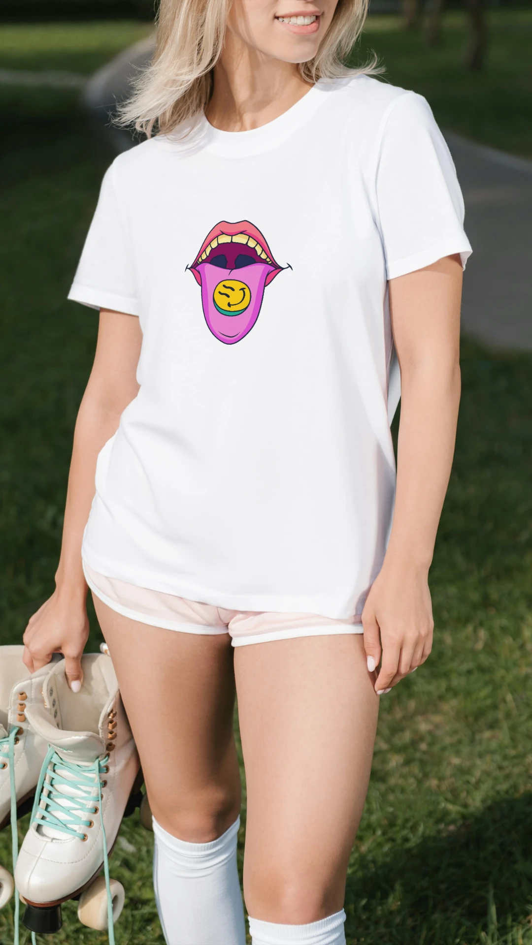 Happy Tongue baskılı tshirt