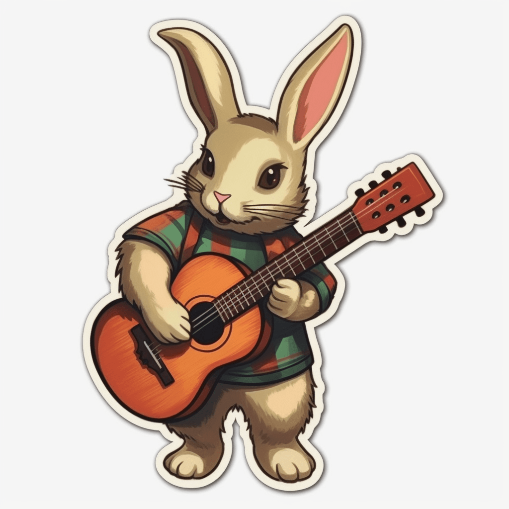 Rabbit Play guitar sticker 6 cm