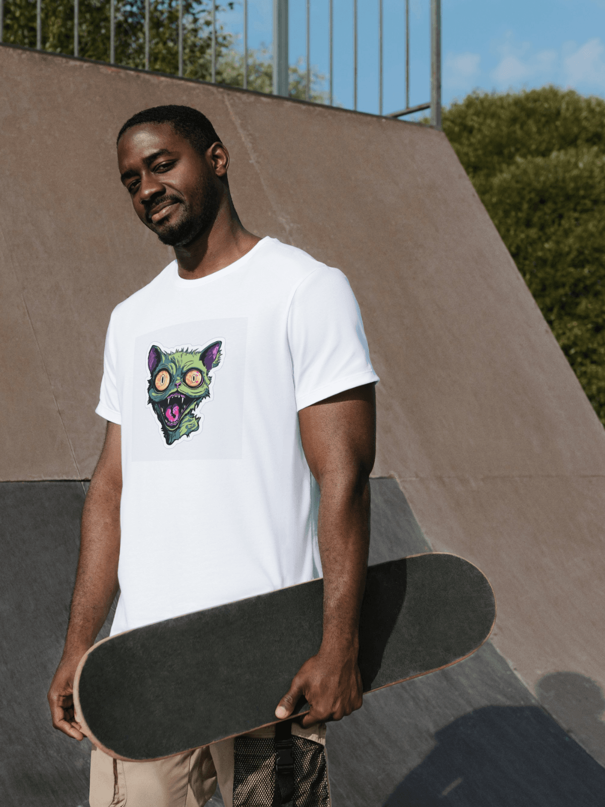 Zombi Cat baskılı tshirt