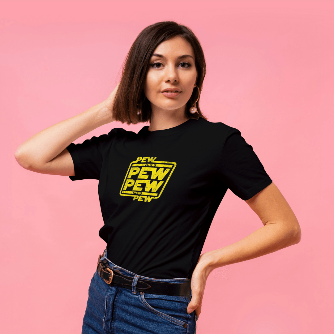 Pew Pew Star Wars baskılı tshirt bayantoli