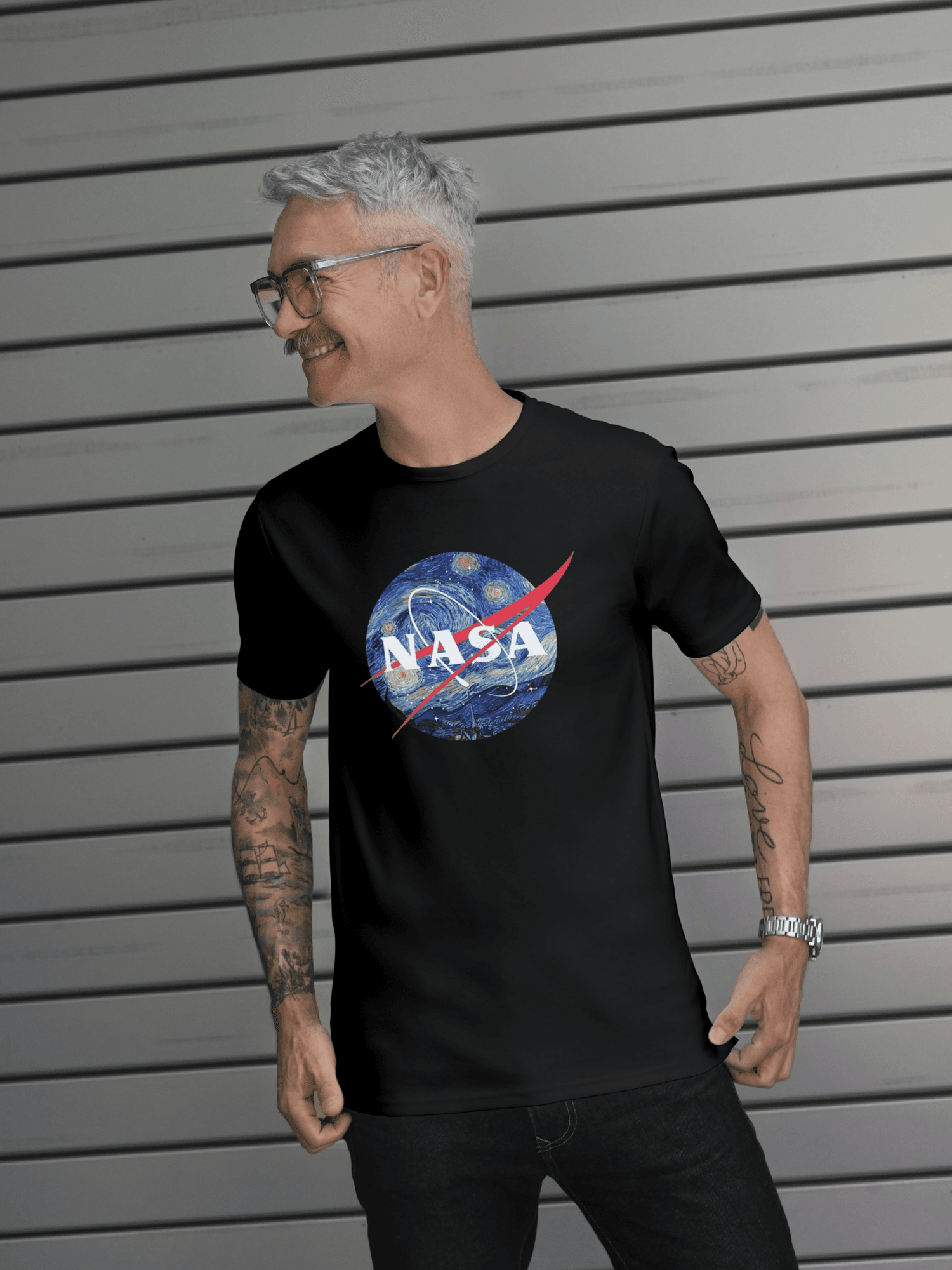 Nasa logosu Vincent van gohn temalı baskı tshirt byanatoli