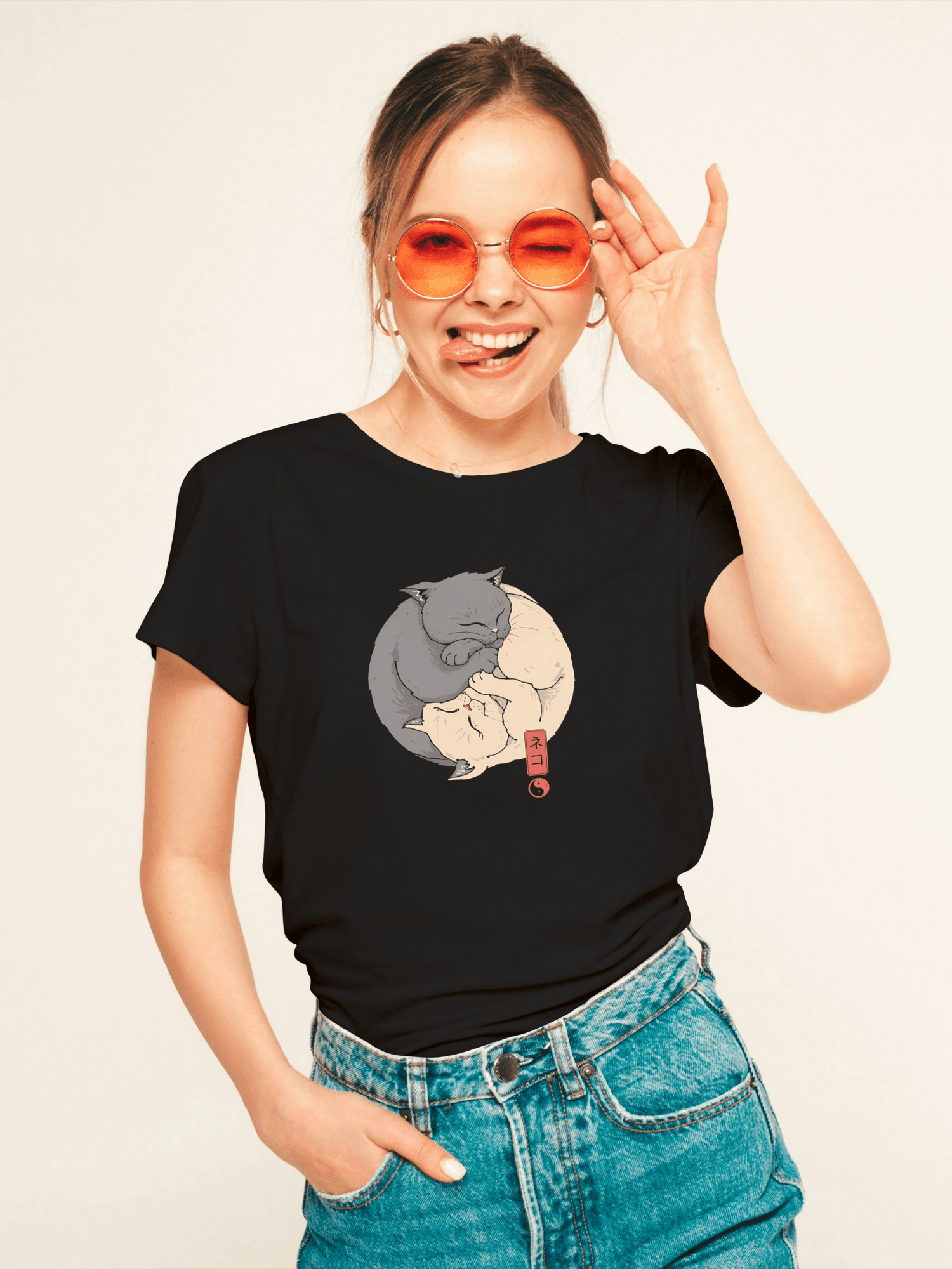Ying Yang of Cat v2 baskılı tshirt byanatoli