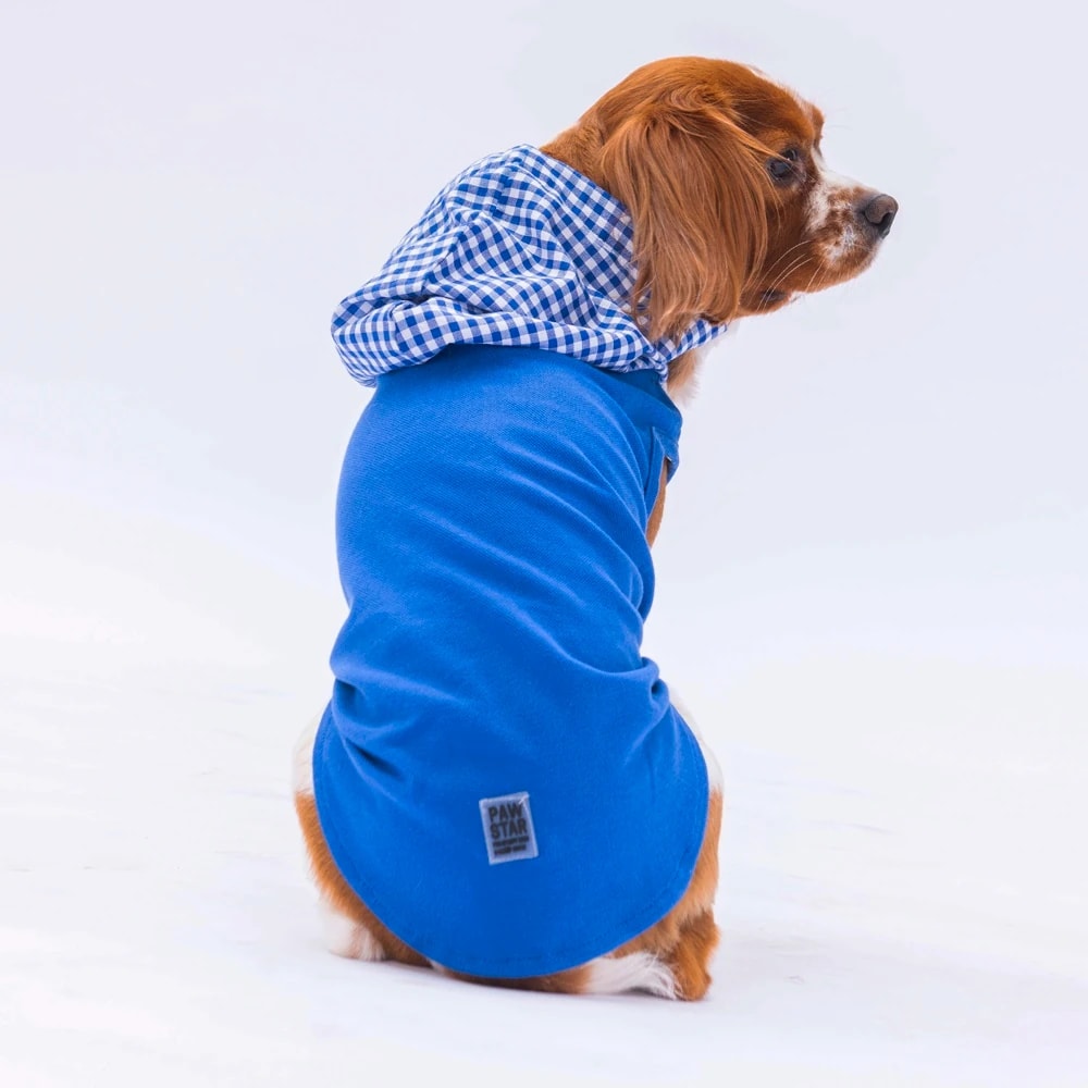 Mavi Gingham Kapşonlu Polo Tişört