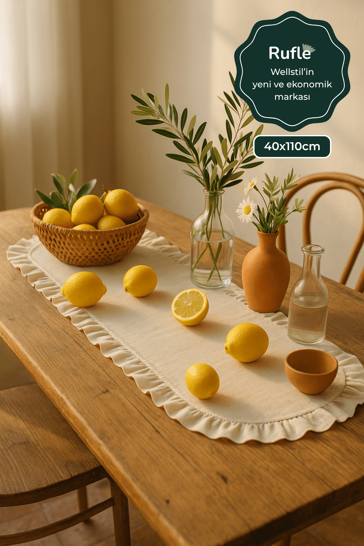 Eko | Fırfırlı Keten Runner 40 x 110 cm